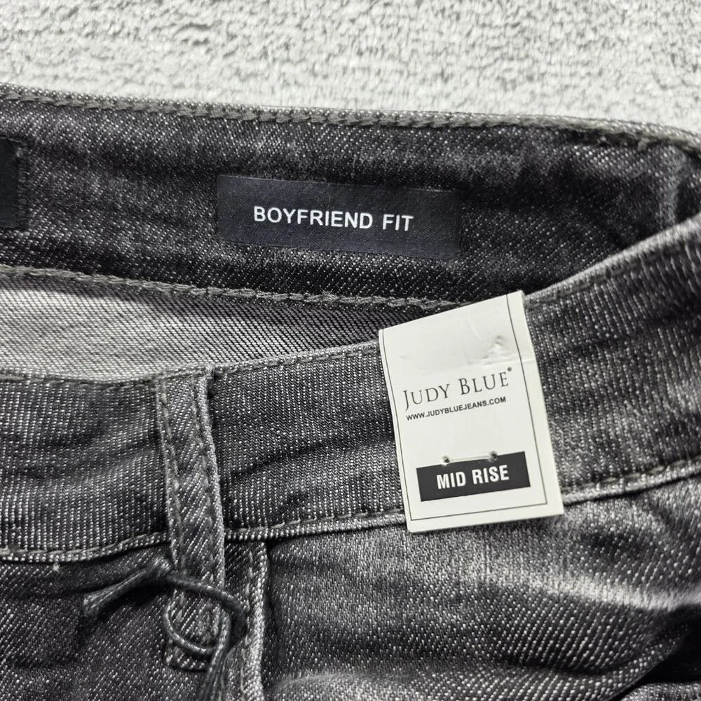 Judy Blue Jeans Womens 7 28 Black Distressed Boyfriend Fit Mid Rise JB8867 NWT